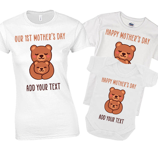 "Mama Bear" Our First Mother's Day - Happy Mother's Day Bear Matching T-shirt Set