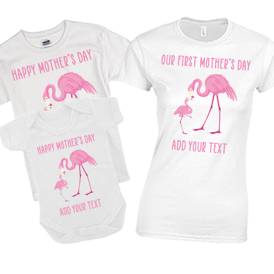 Flamingo Our First Mother's Day - Happy Mother's Day Flamingo Matching T-shirt Set