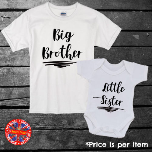 Big Brother & Little Sister Siblings Matching T-shirt Bodysuit Set