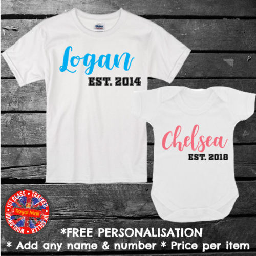 Brother & Sister Siblings Personalised Matching T-shirt Set