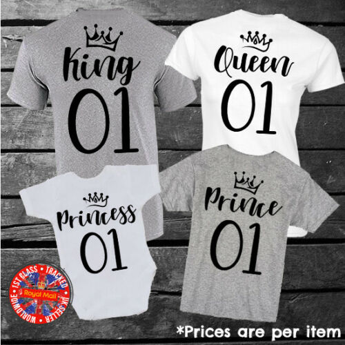 King Queen Prince Princess 01 Matching Family T-shirt Set Gift Mens Ladies Kids