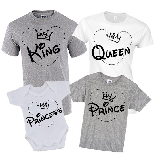 King Queen Prince Princess Matching Family T-shirt Set Gift Mens Ladies Kids