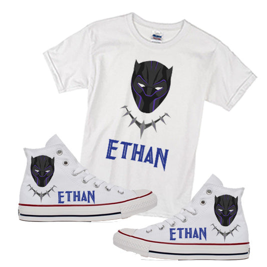 Black Panther Personalised Kids Converse All Star Hi Tops & Matching T-shirt